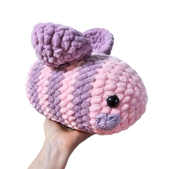 Crochet Bee Plushie Stuffed Animal Pink Purple Jumbo Size Handmade Bumblebee - Picture 3 of 4